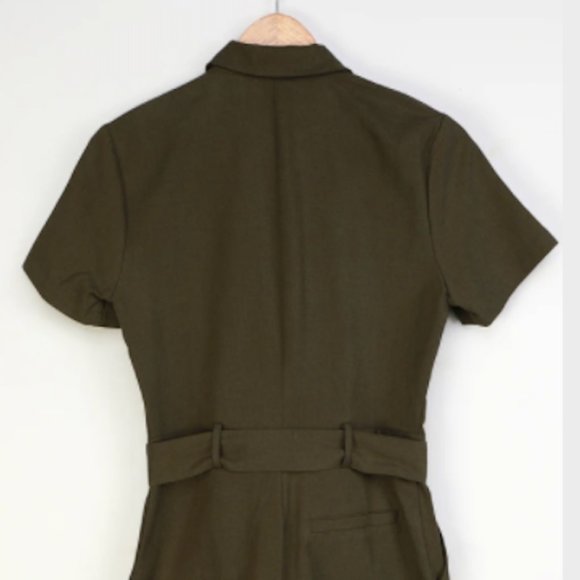 Olive Green Zip-Front Utility Romper - Picture 5 of 5